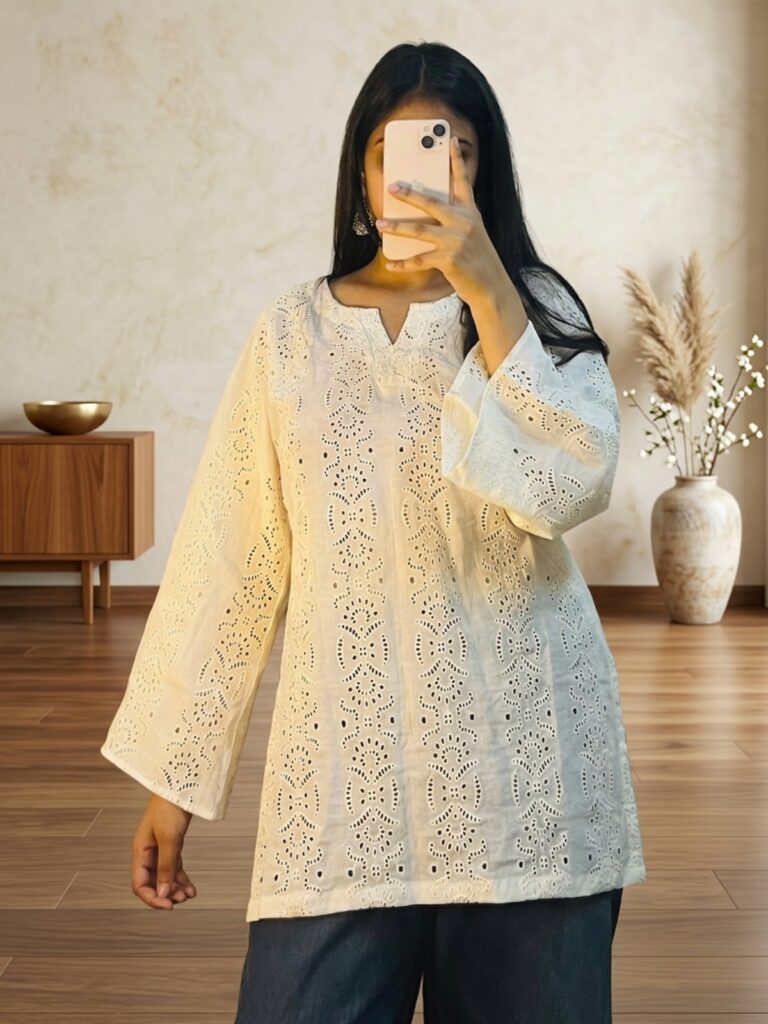 White Cotton Chikankari Kurti