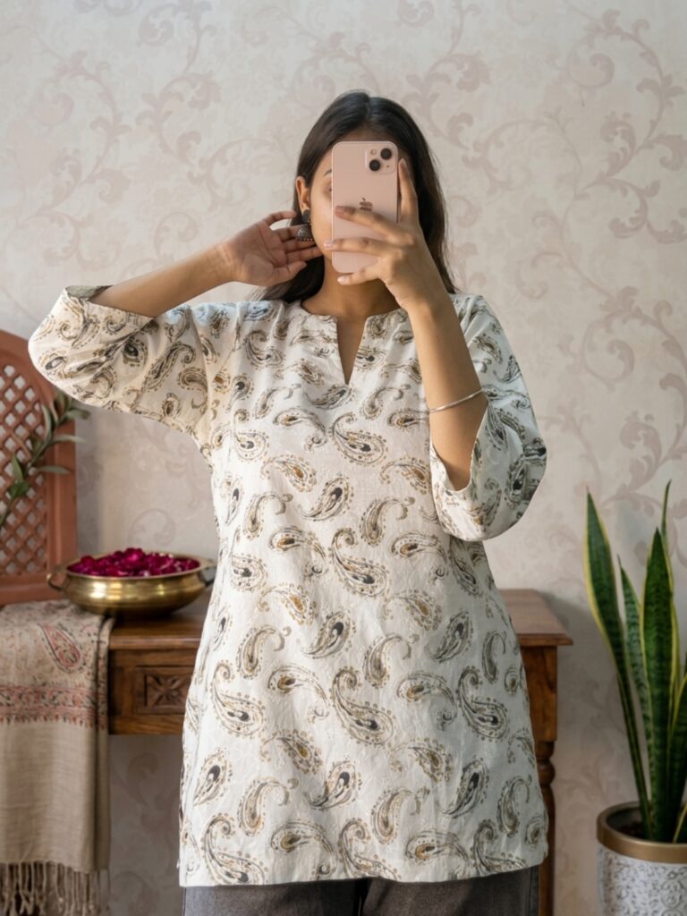Chandni - White Paisley Kurti