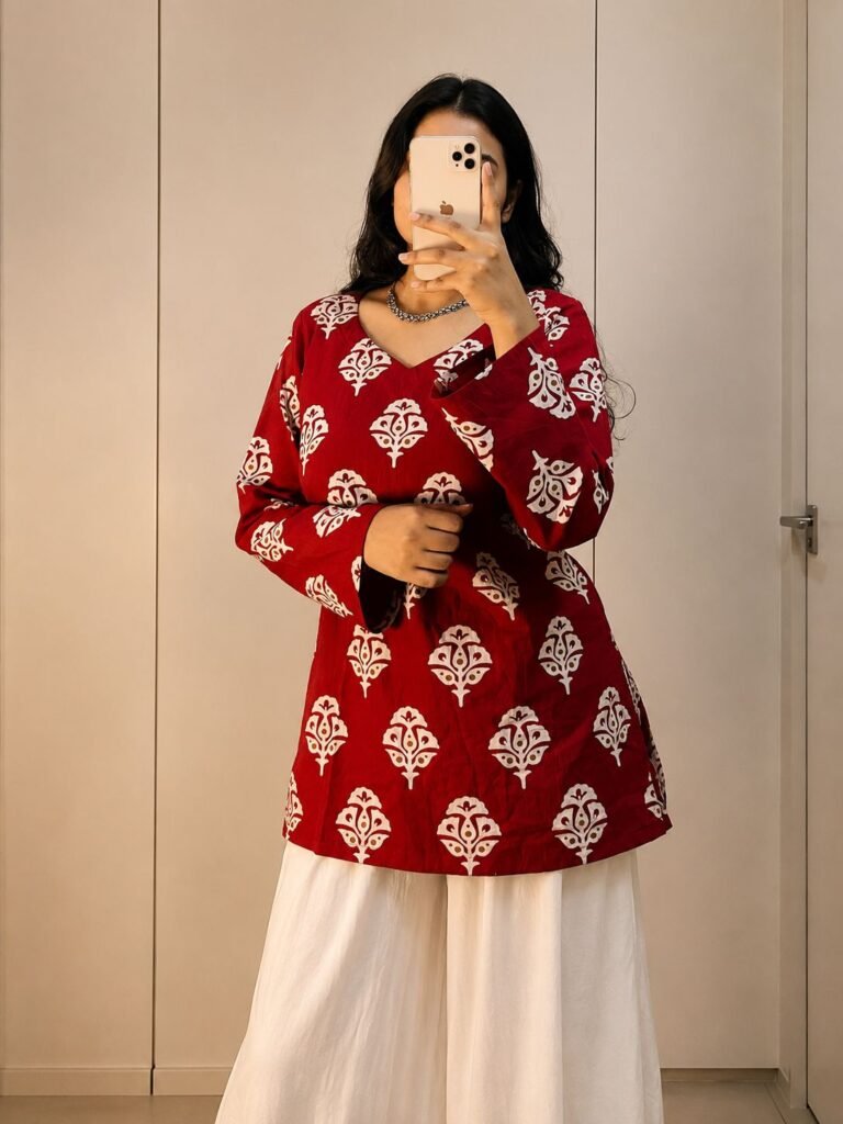 Rohini Red Cotton Kurti